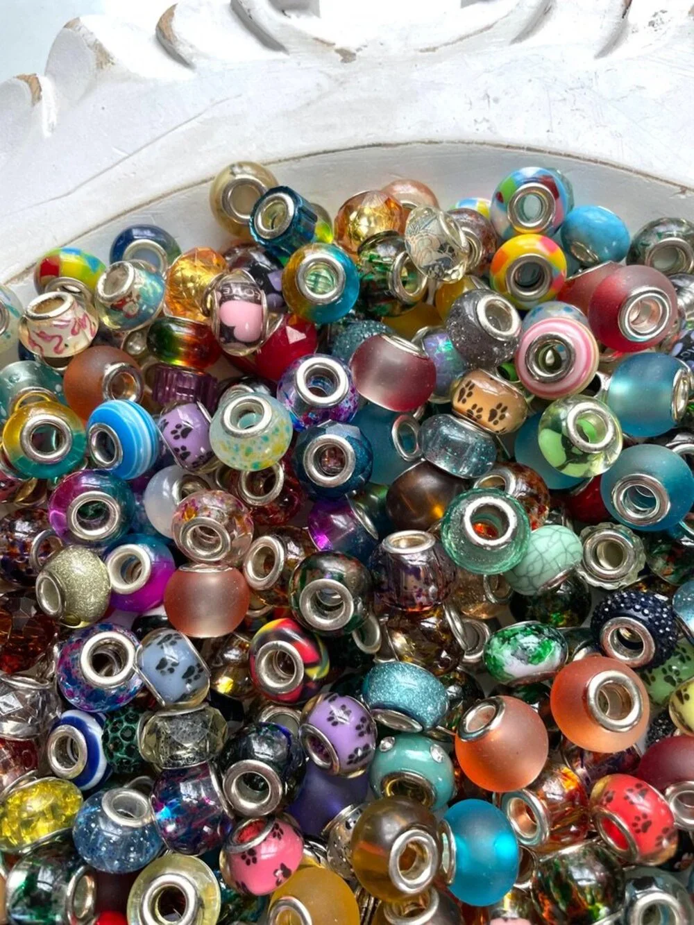 500+ Glass and Silvertone European Bead Lot-Mixed European Bead Lot - Picture 4 of 9